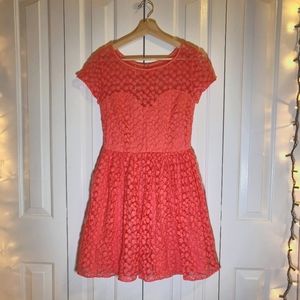 ANTHROPOLOGIE Artelier Nicole Miller Floral Coral Dress Size 2 Cotton Blend